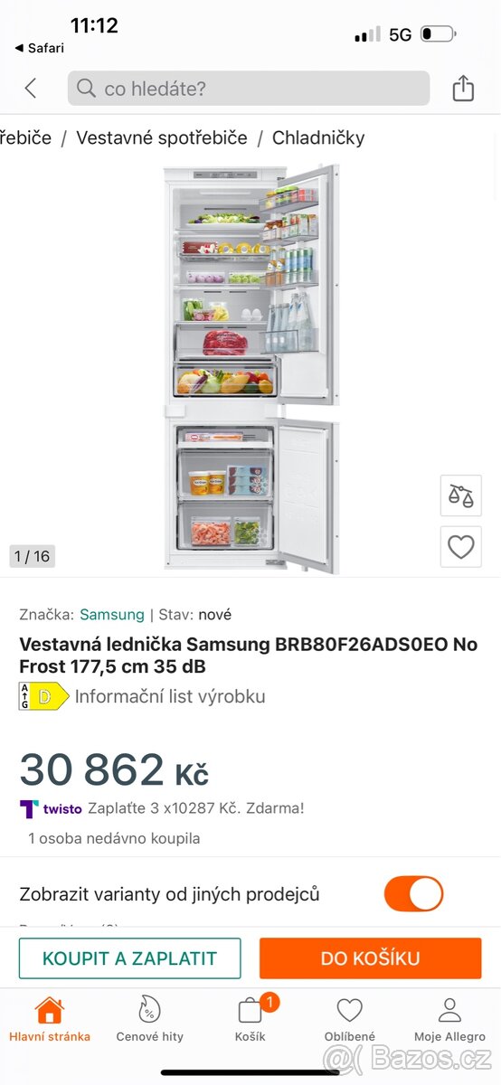 Vestavěna lednice Samsung/-50% /zaruka/doprava