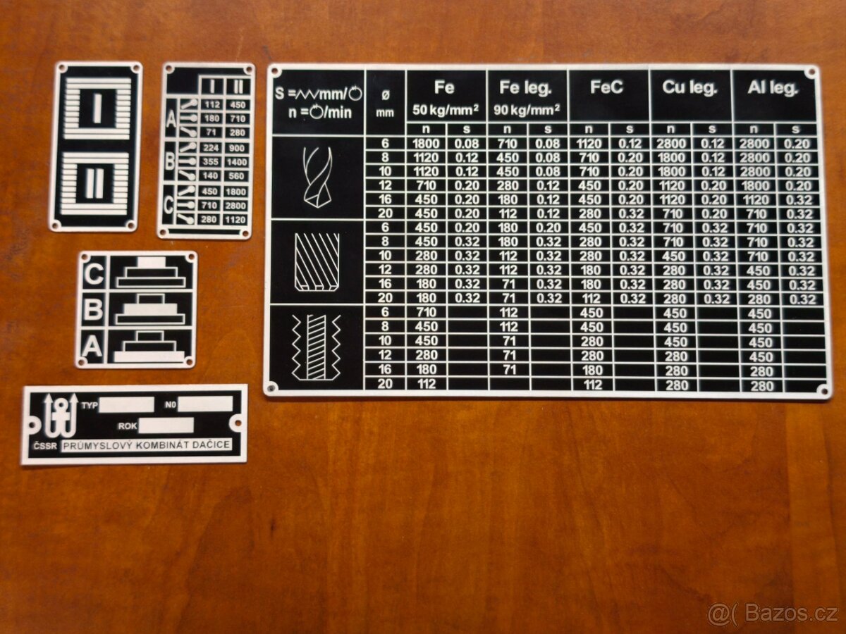 Štítky strojní vrtačky VS 20 a V 20