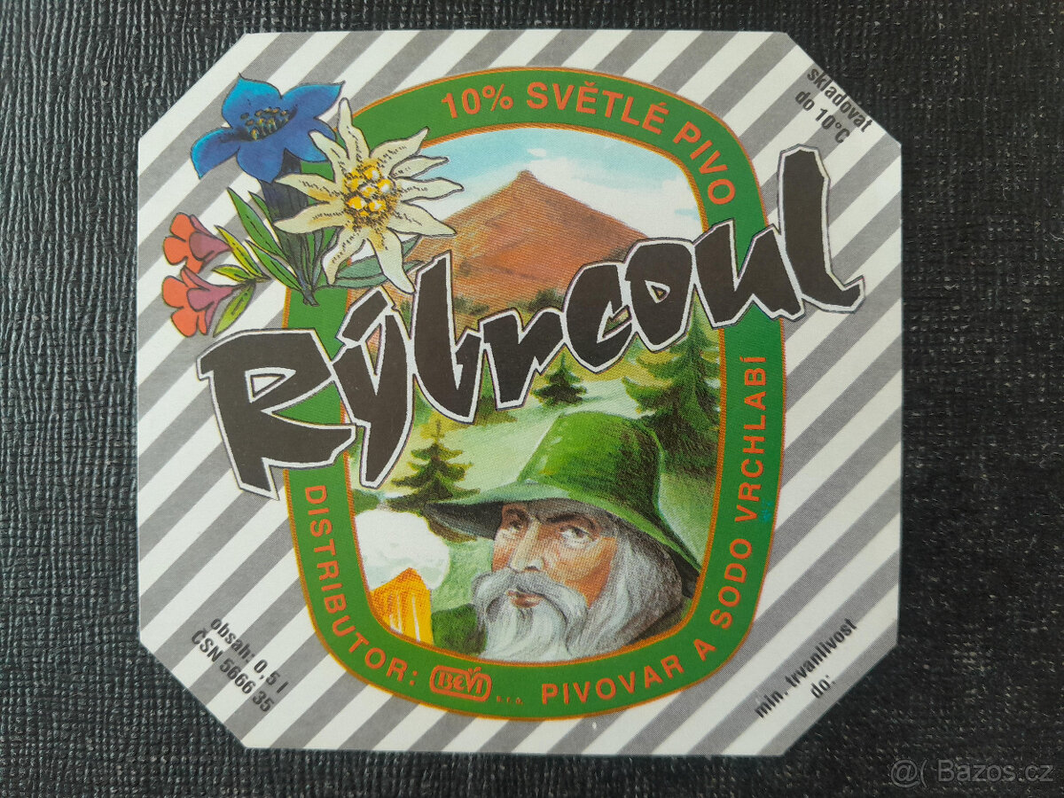 Vrchlabí - Rýbrcoul 10 světlé pivo - pivní etiketa