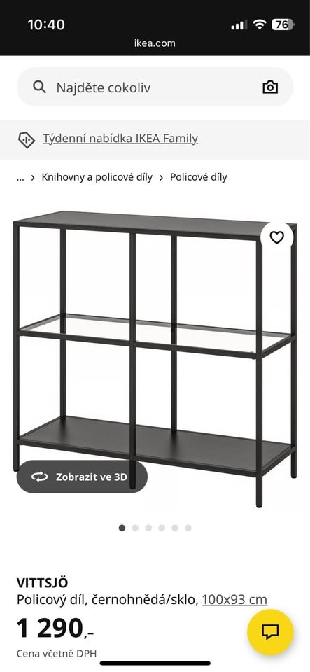 Ikea VITTSJÖ Policový díl, černohnědá/sklo, 100x93 cm