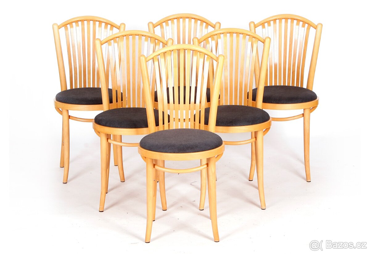 Jídelní židle TON, 6x zachovalé přečalouněné židle.
