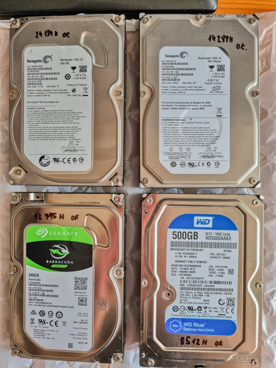 4x 500gb sata bez vadných sektorů do Pc.