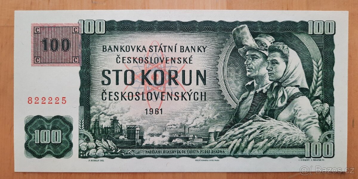 100 Kčs 1961 s kolkem stav UNC hezké číslo