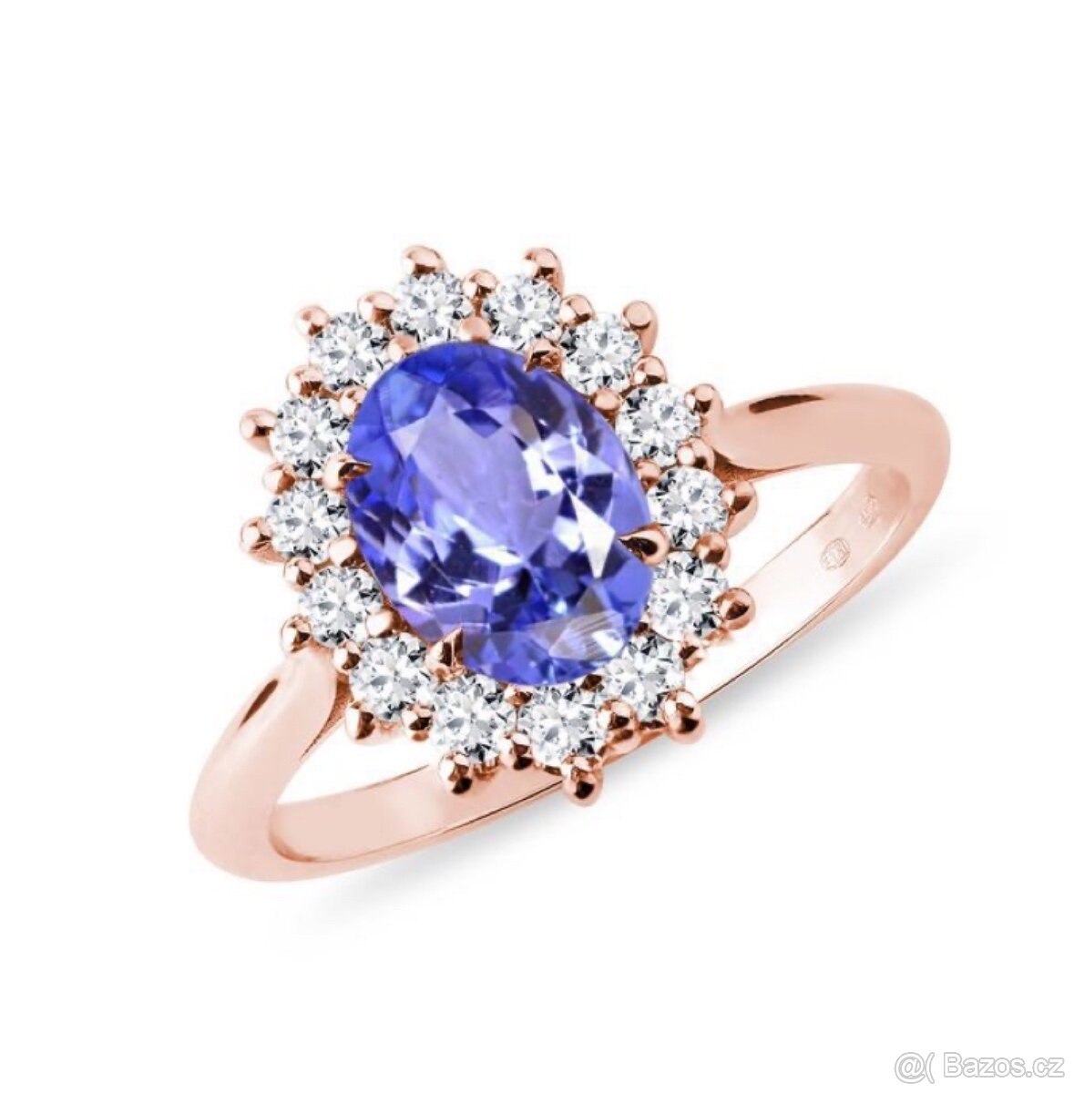 Prsten s tanzanitem a brilianty/diamanty v růžovém zlatě