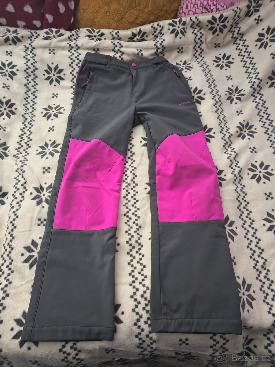 Šedorůžové softshellové zateplené kalhoty, holka 140/146