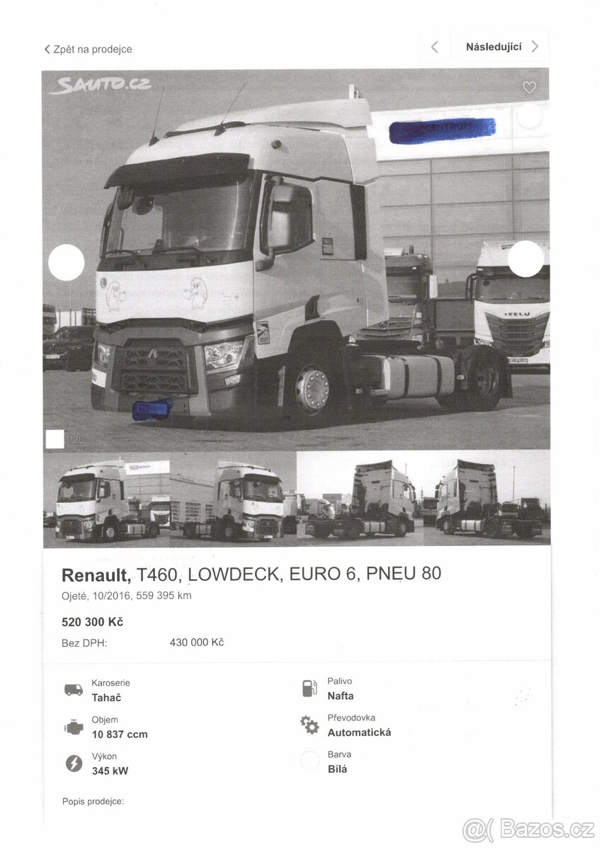 Prodám Tahač Renault T460