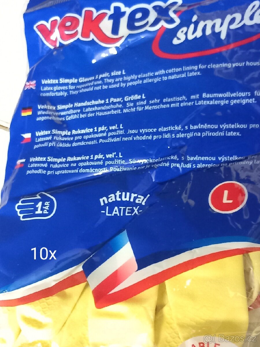 Rukavice úklidové latexové, elastické.