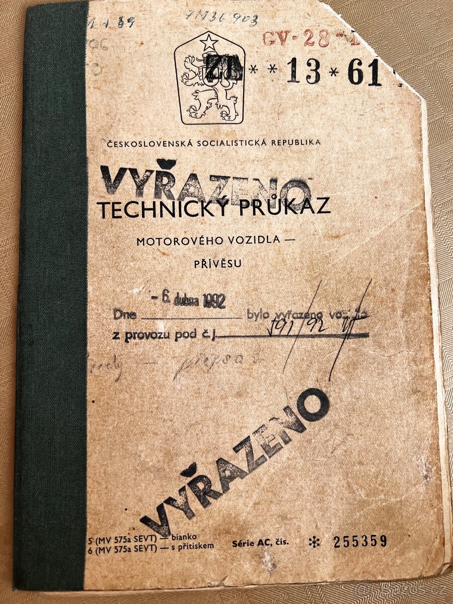 Technický průkaz Škoda RTO 706
