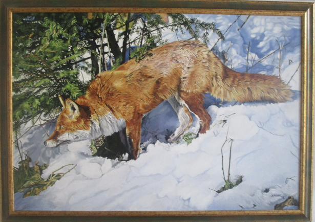 Liška v zimě-olejomalba-ruční malba