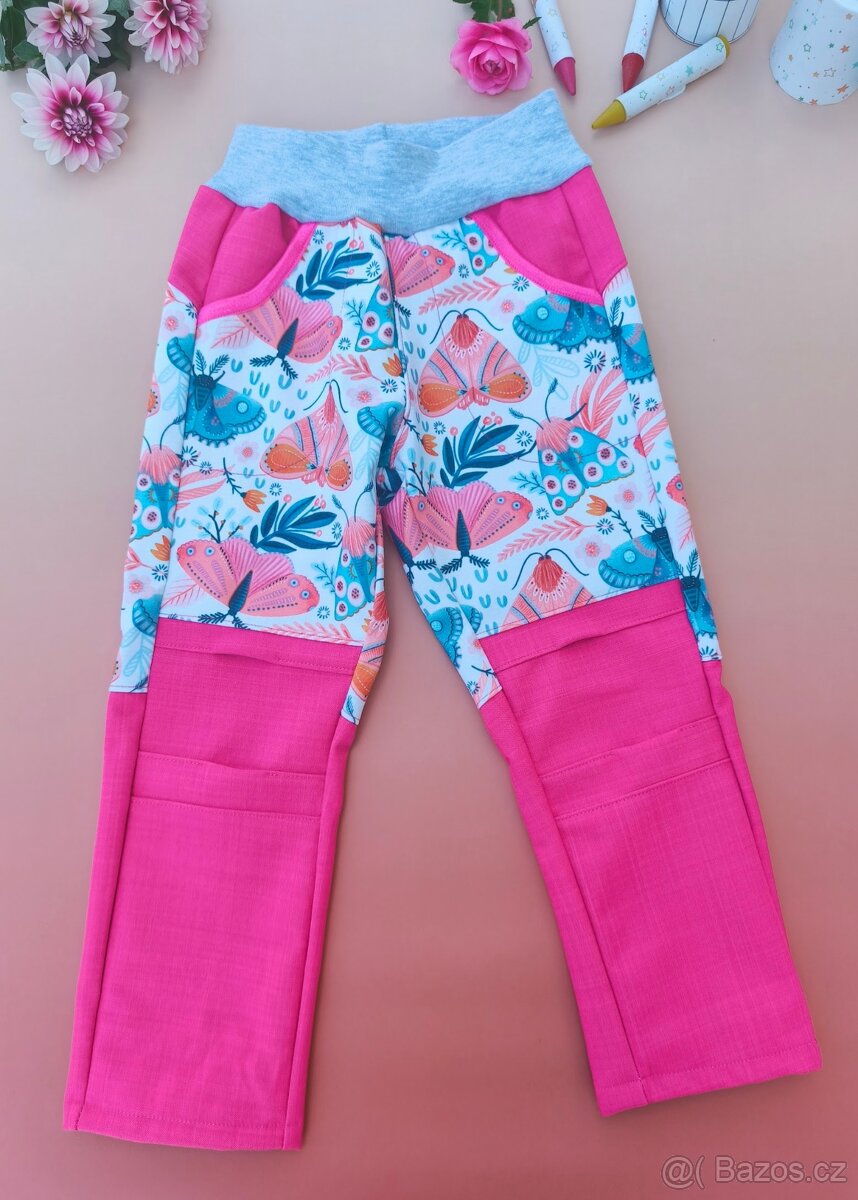 LETNÍ Softshellové kalhoty motýlci vel.98