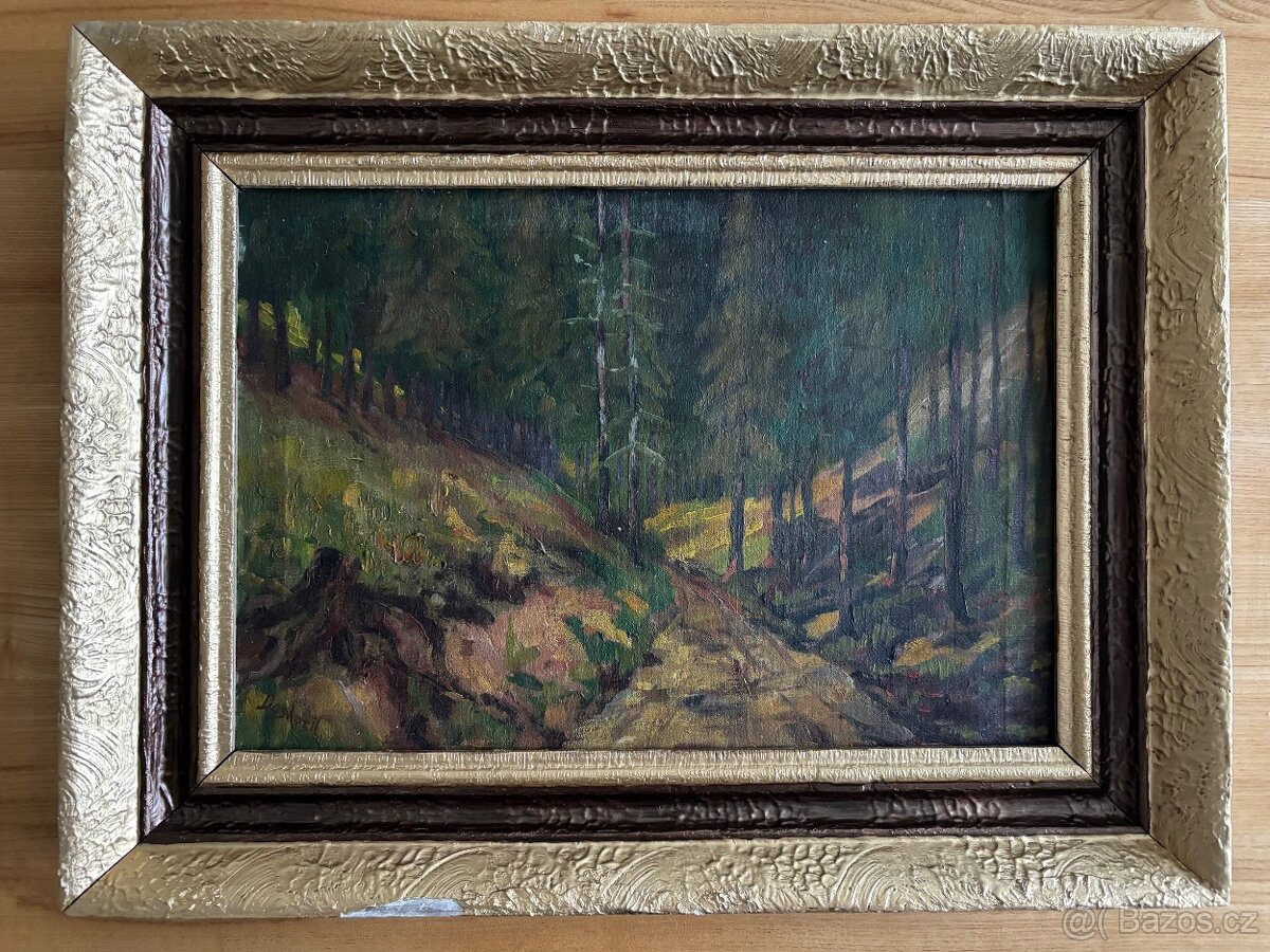 Obraz Doskočil, lesní cesta, olej na plátně 50x40