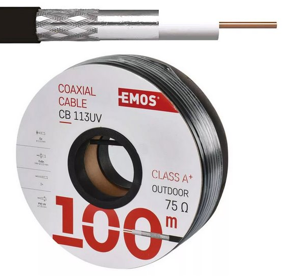 Kabel koaxiální EMOS CB 113 UV - 100 m (75 Ohm), NOVÝ