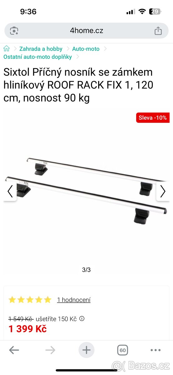 Nové hliníkové příčníky SIXTOL Roof Rack FIX 1 – 120 cm, zam