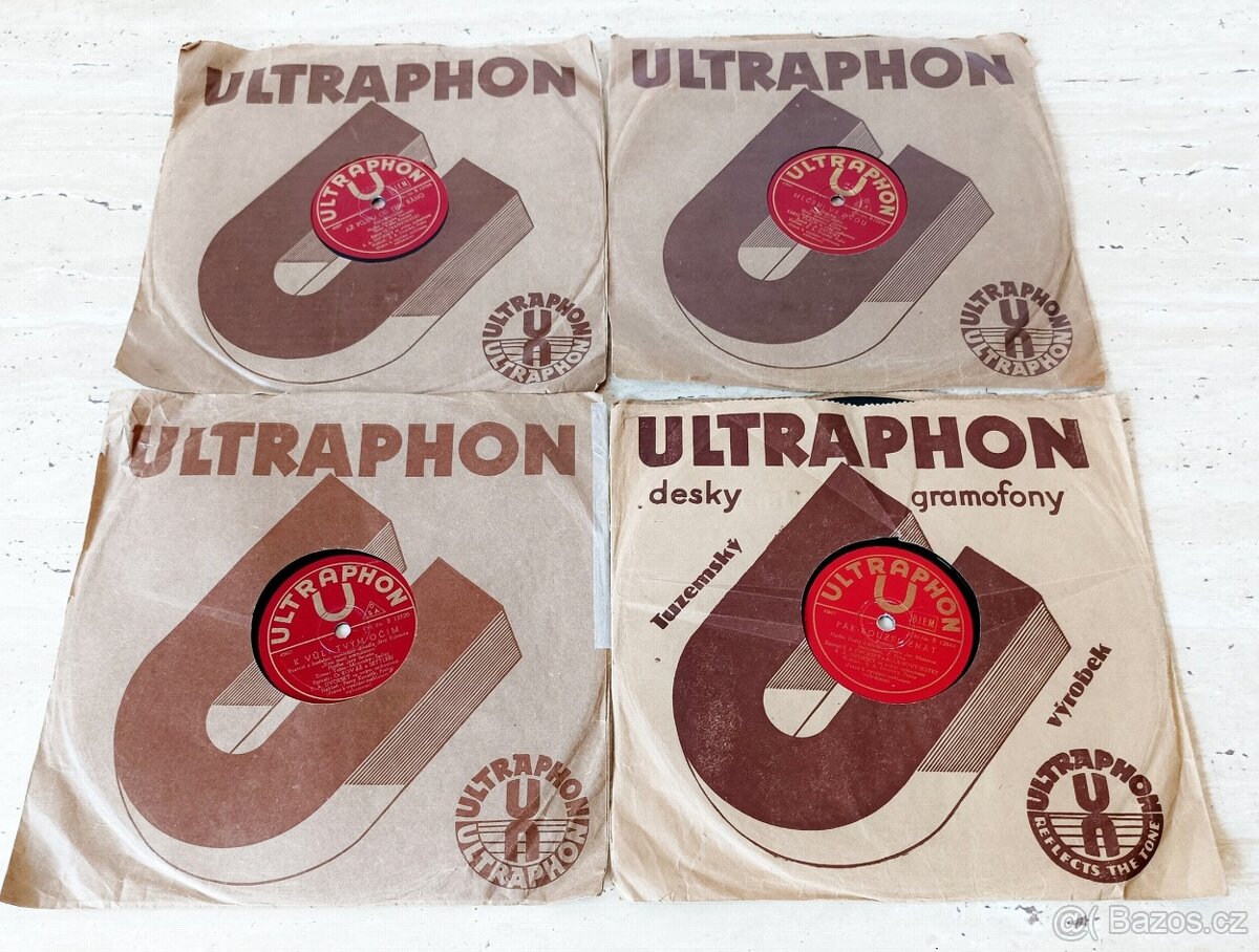 4 šelakové gramofonové desky ULTRAPHON, R. A. Dvorský
