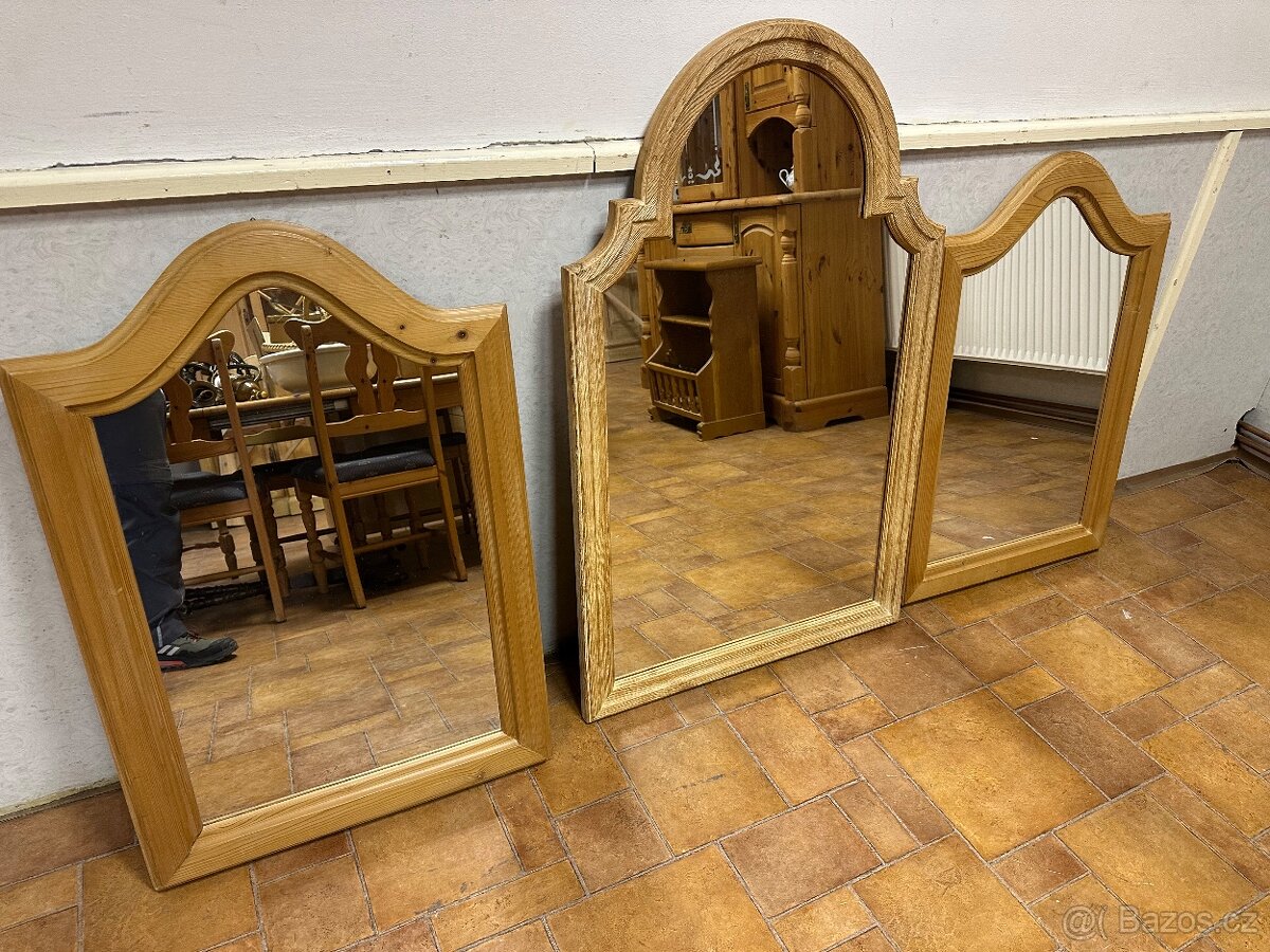 ZRCADLA RUSTIKÁLNÍ 3 KUSY V DŘEVĚNÉM RÁMU