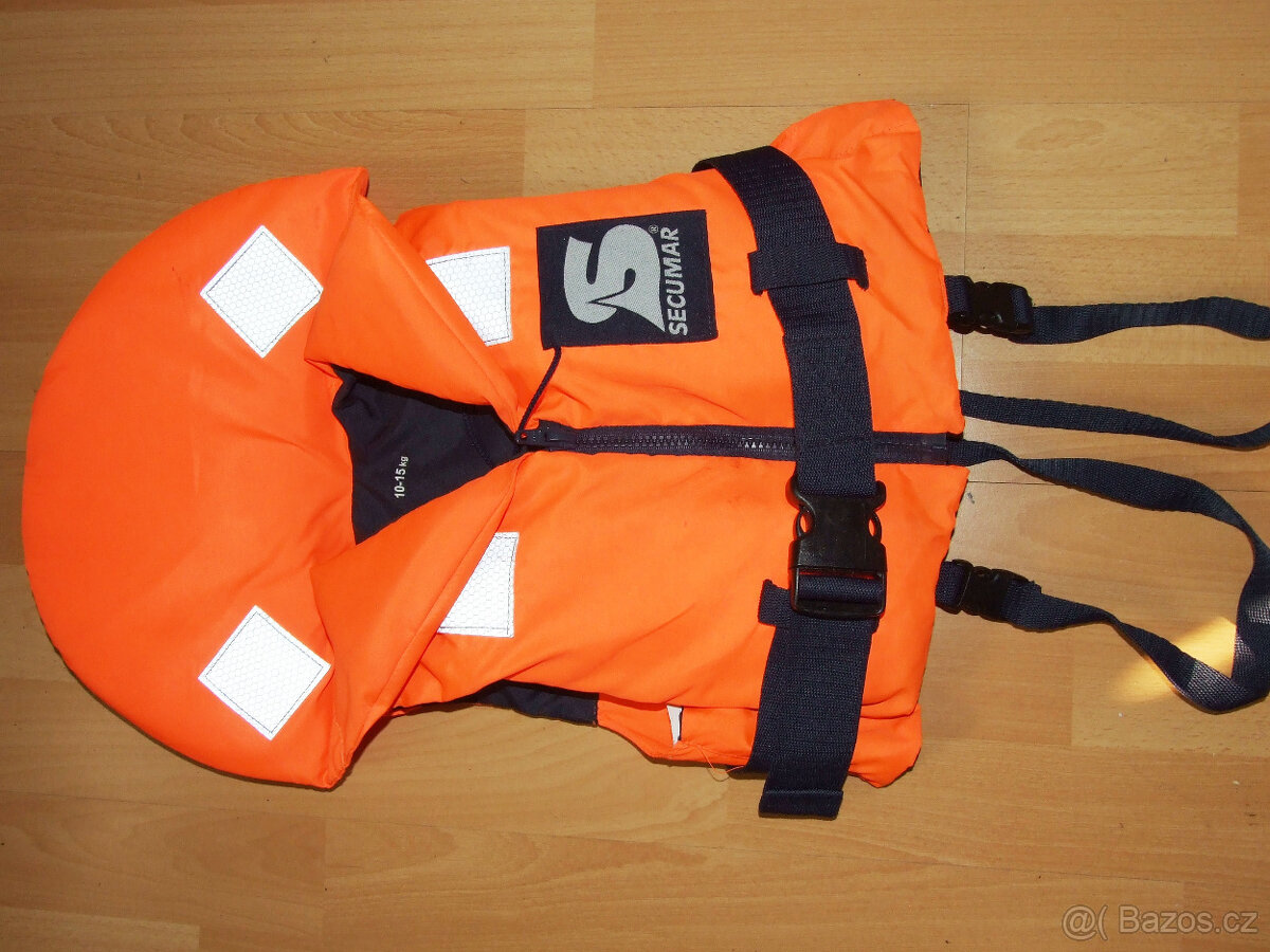 dětská vodácká vesta s límcem do 15kg, výtlak 30N; zánovní