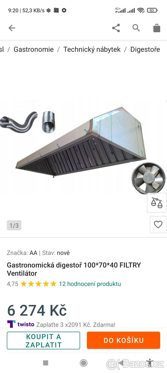 Digestoř s filtry a ventilátor 100x80x40