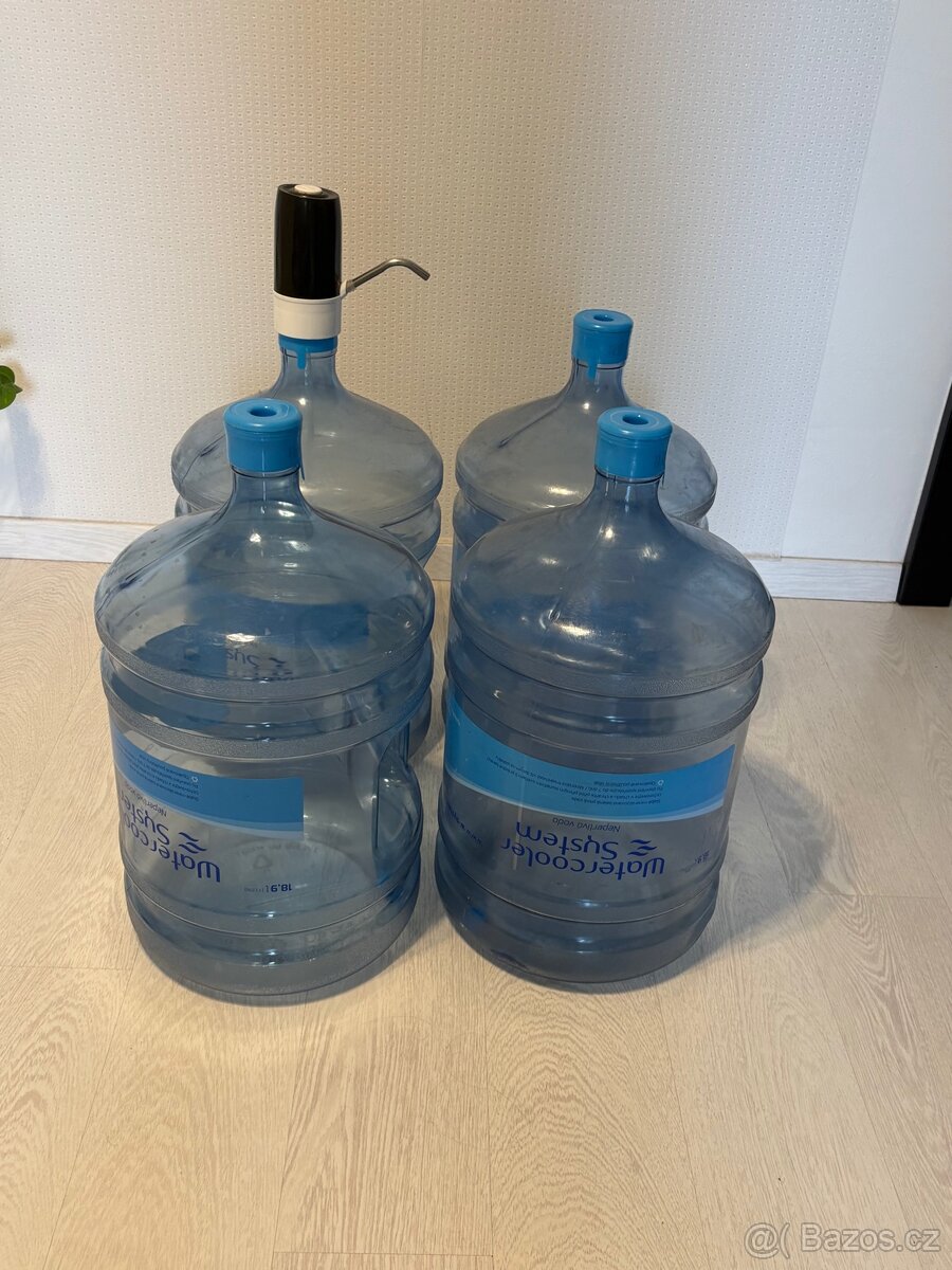4× barel na vodu (18,9 L) + elektrický dávkovač