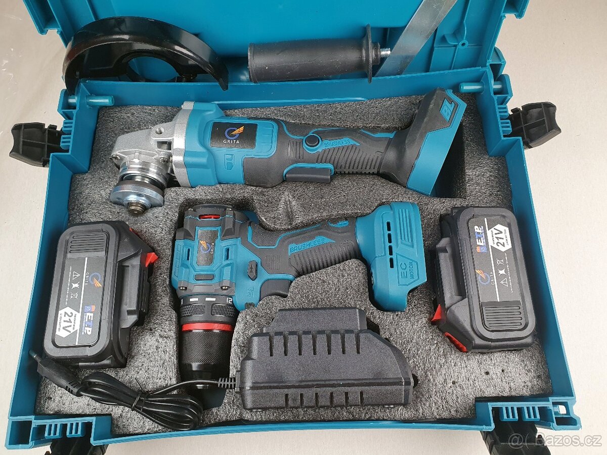 Sada 2 ks aku nářadí 21V(úhl. bruska a  vrtačka)
