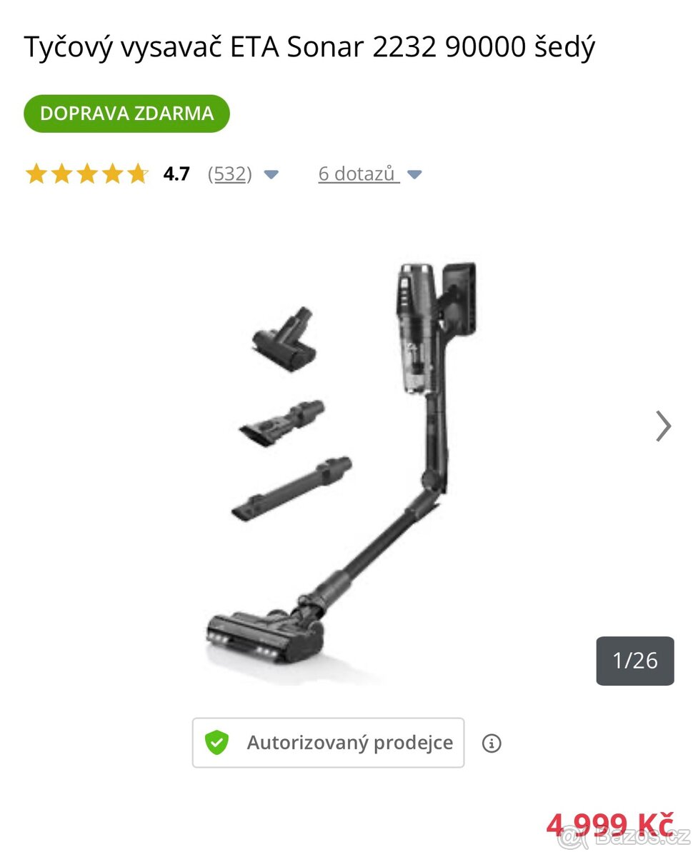 Tyčový vysavač ETA Sonar 2232 90000 šedý