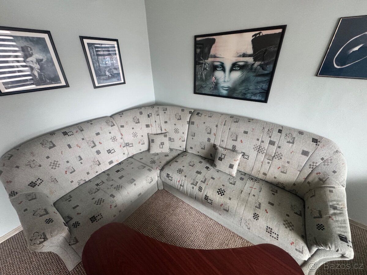 Rohová sedací souprava + křeslo a taburet