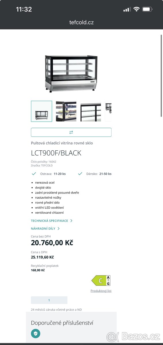 Tefcold pultová vitrína