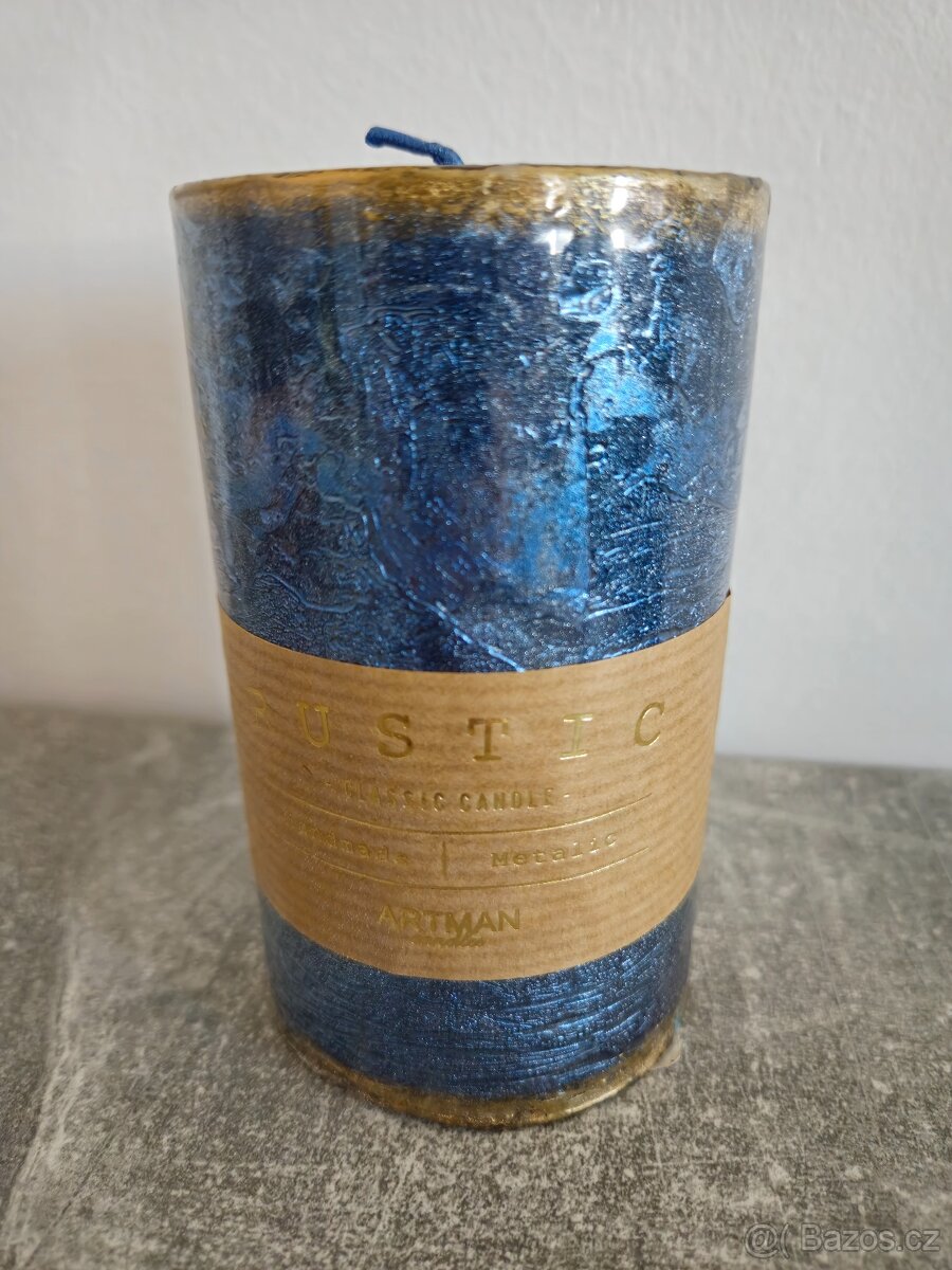 Svíčka Artman Ructic PATINA VÁLEC 7x12cm tyrkysová