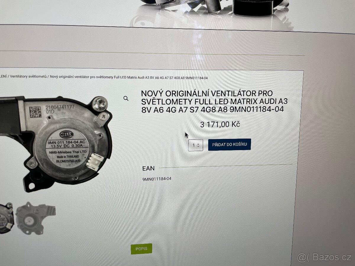 Nový orginál ventilátor světlometu na audi