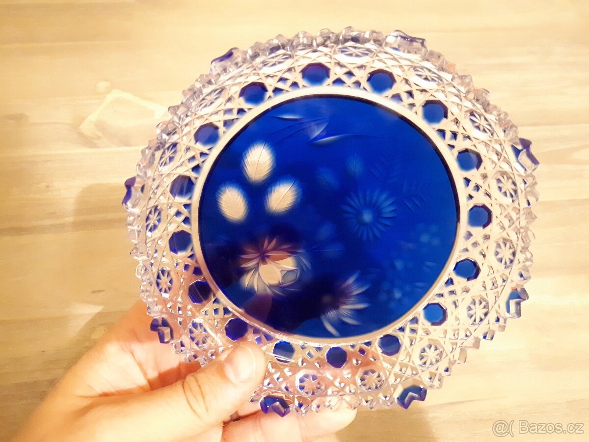 Modrá broušená miska - retro