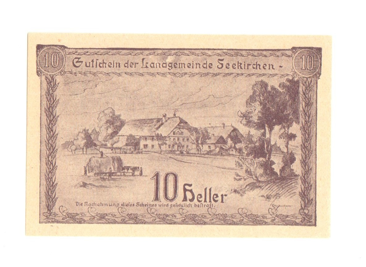 Nouzová bankovka 10 Heller z Seekirchen, 1920