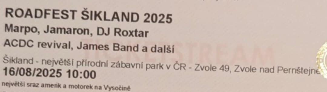 Prodám 5 vstupenek na Roadfest Šikland 2025