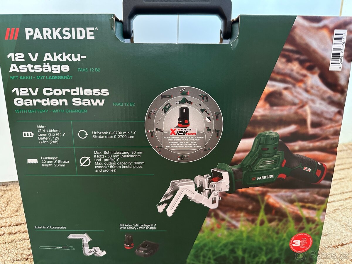 Aku pilka na větve Parkside | +BATERIE, NABÍJEČKA