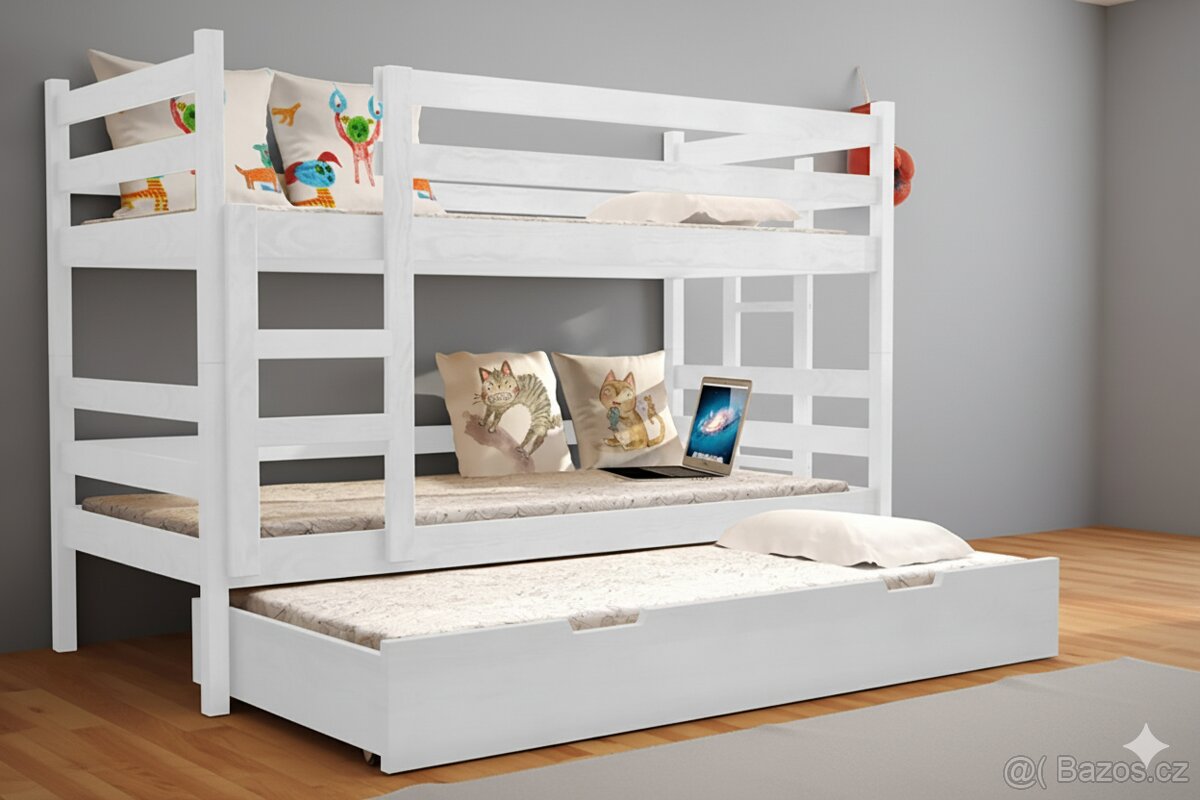 NOVÁ Patrová postel palanda BOROVICE bílá 3x MATRACE