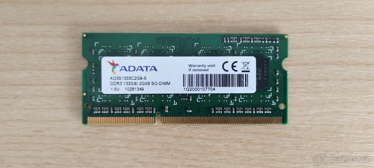 2GB DDR3 SODIMM 1,5V 1333MHz A-DATA
