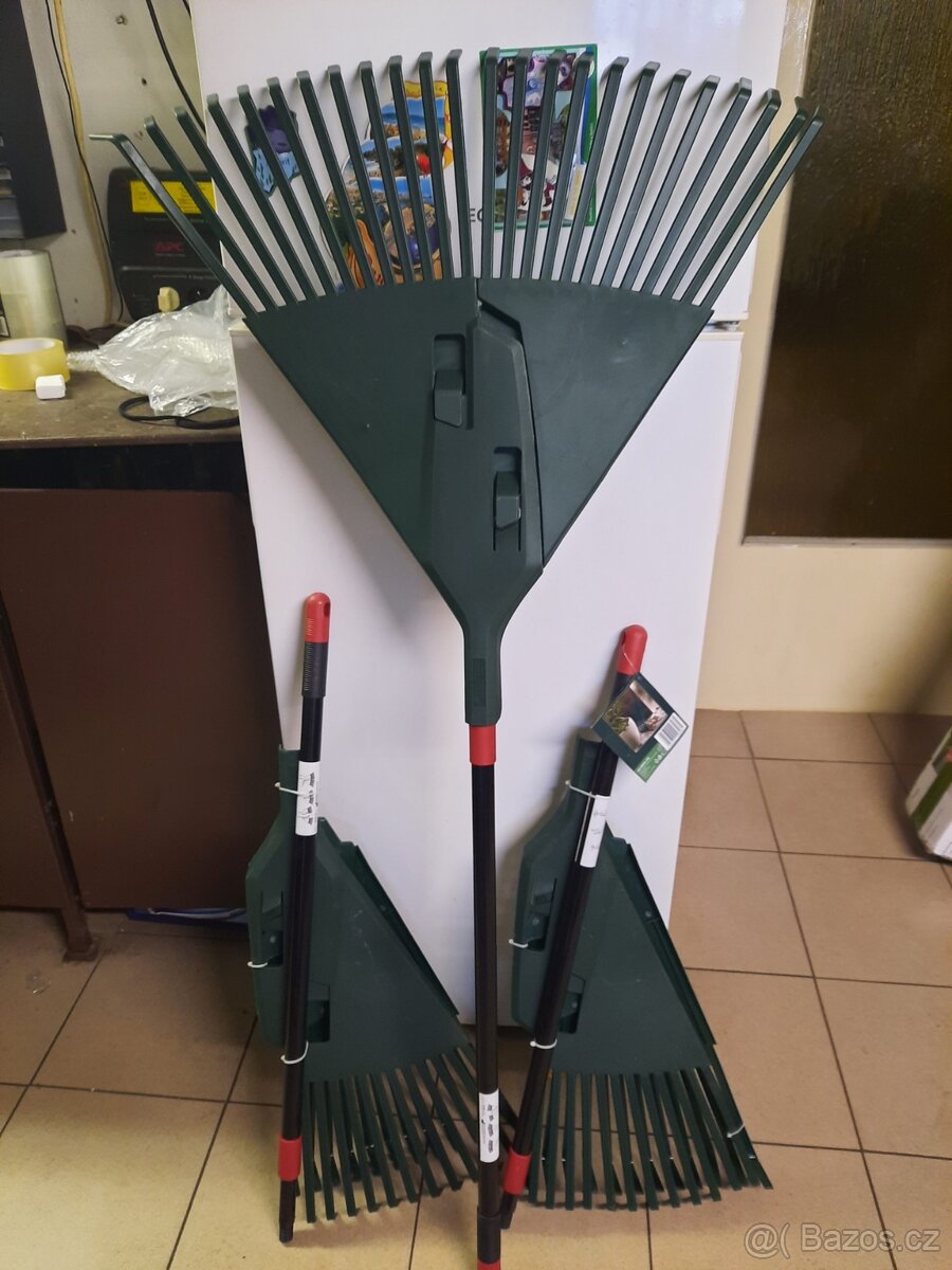 Různé zahrad.potřeby3 x skládací teleskop.hrábě 1 ks 99 kč,
