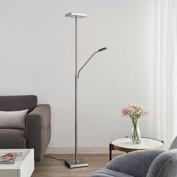 LED stojací lampa Lindby Sumani, hranatá, nikl, výška 180 cm