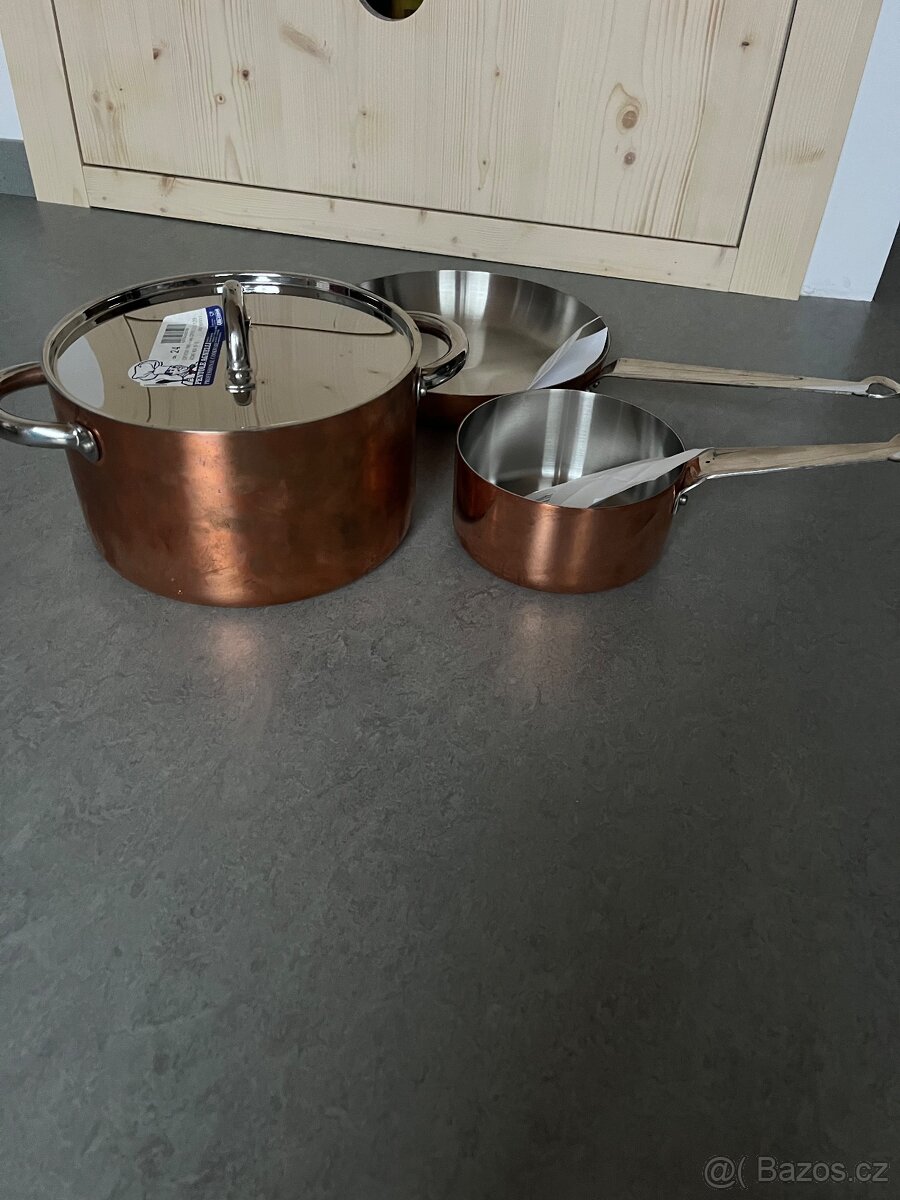 Nový set 3ks hrnec, rendlík a pánev Pentole Agnelli Copper 3