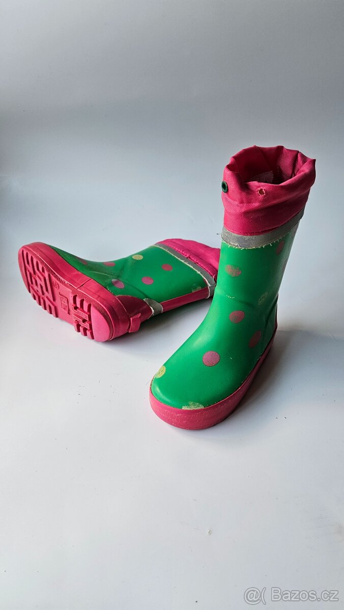 Zeleno - růžové puntíkované teplejší holínky - vel.26