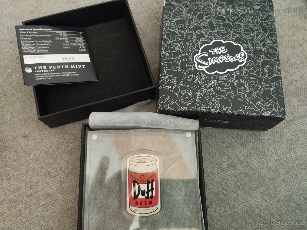 Stříbrná investiční mince 1 Oz The Simpsons Duff Berr č.1