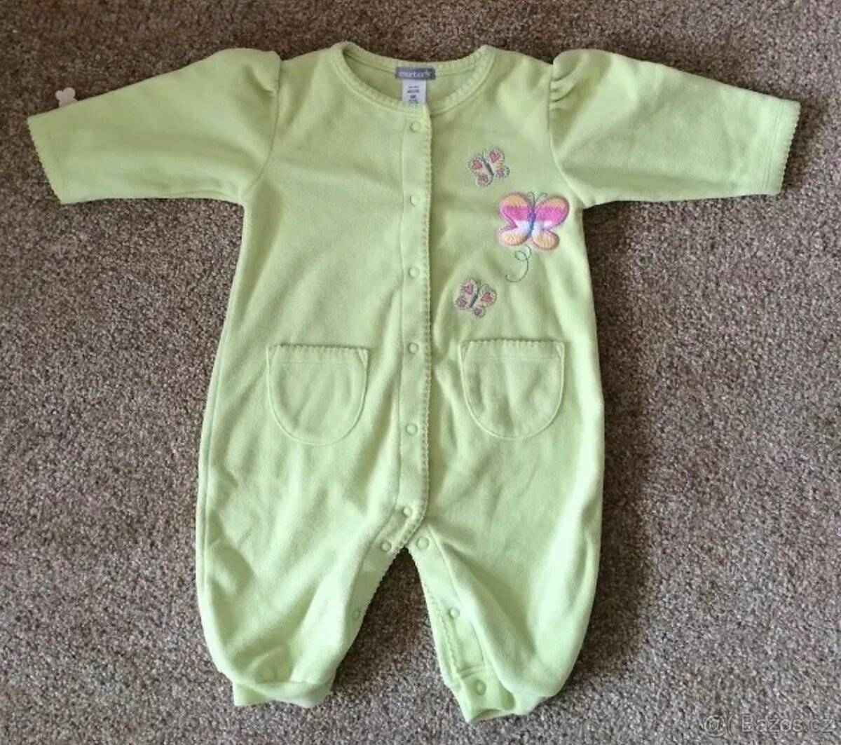 Zelenkavý fleecový overal 62-68 (3-6 měs).