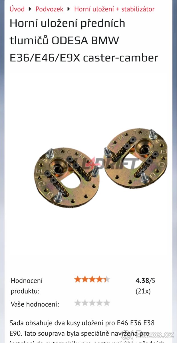 Stavitelné horní uložení bmw e36 e46 e90 e91 e92 e93