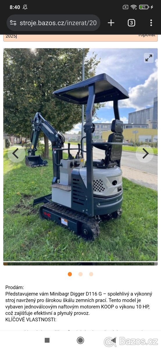 Minibagr, bagřík,podkop,bagr