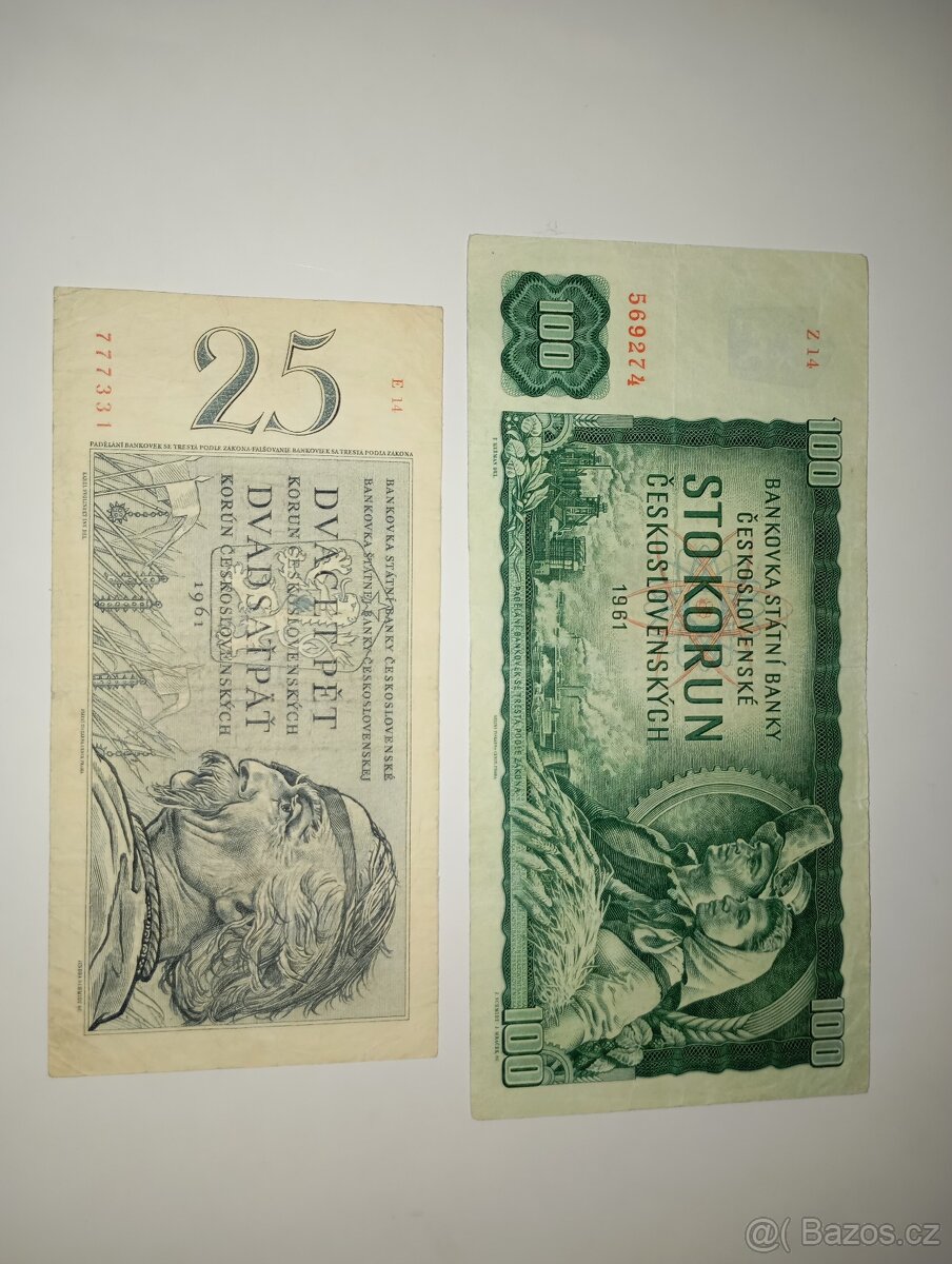 BANKOVKY 100+25 KČS 1961, VZÁCNÉ SÉRIE, PĚKNÉ STAVY