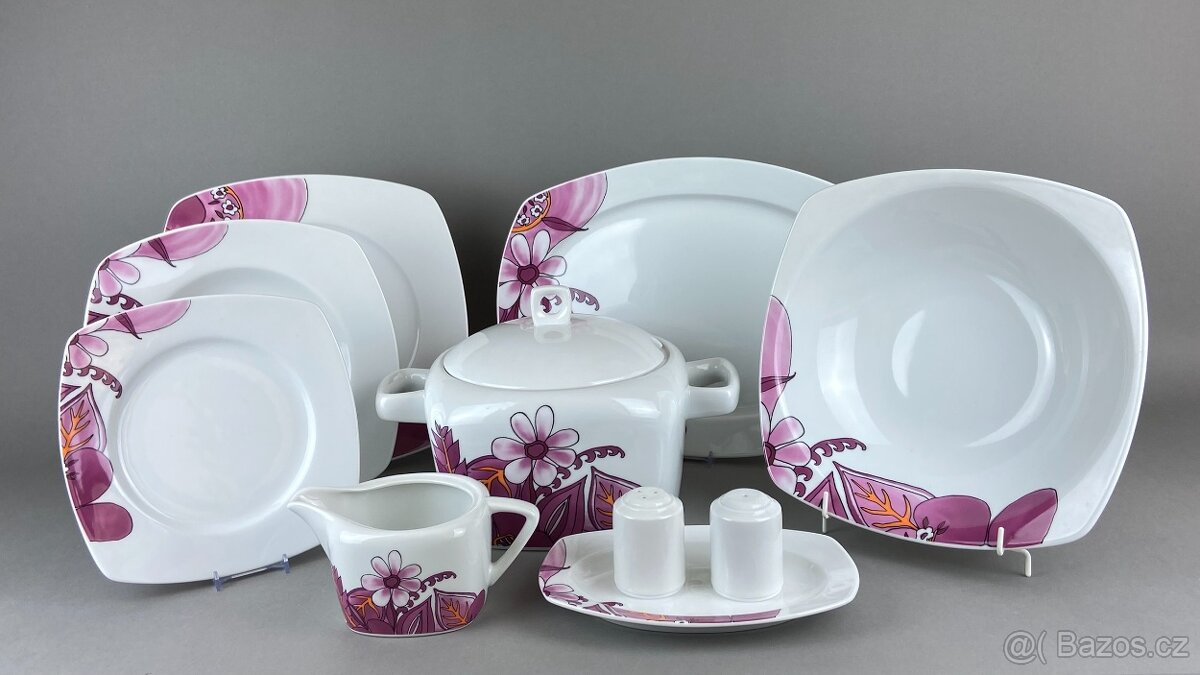 Nová Jídelní souprava porcelán, Tetra, zdobená, květ, NOVÉ