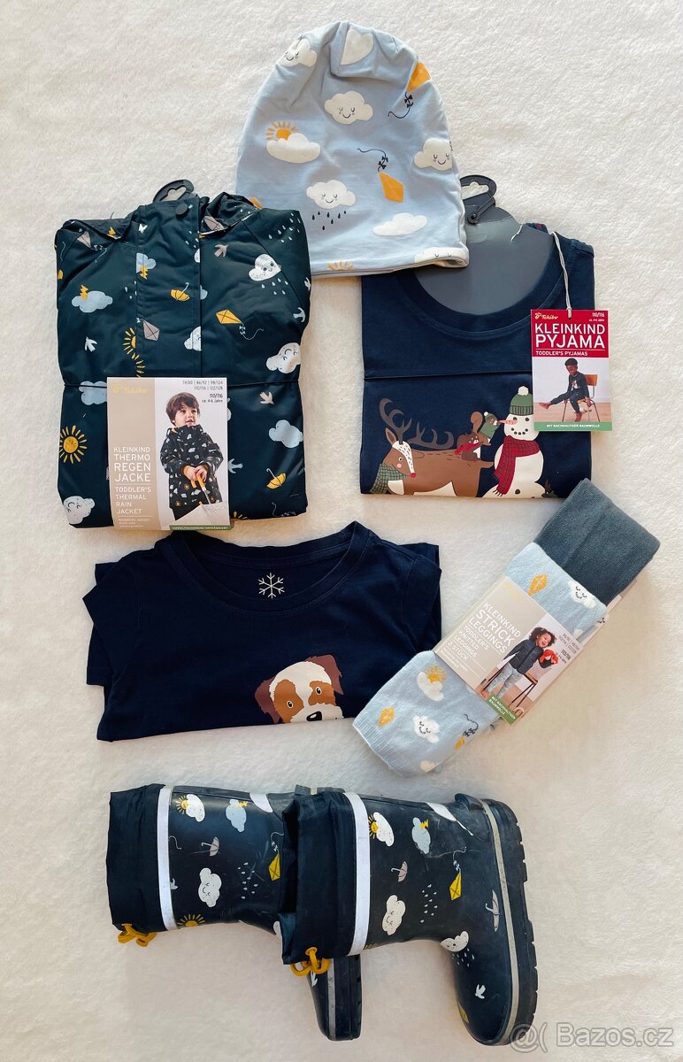 Tchibo bunda, holiny, pyžamko, čepice vel. 110-116