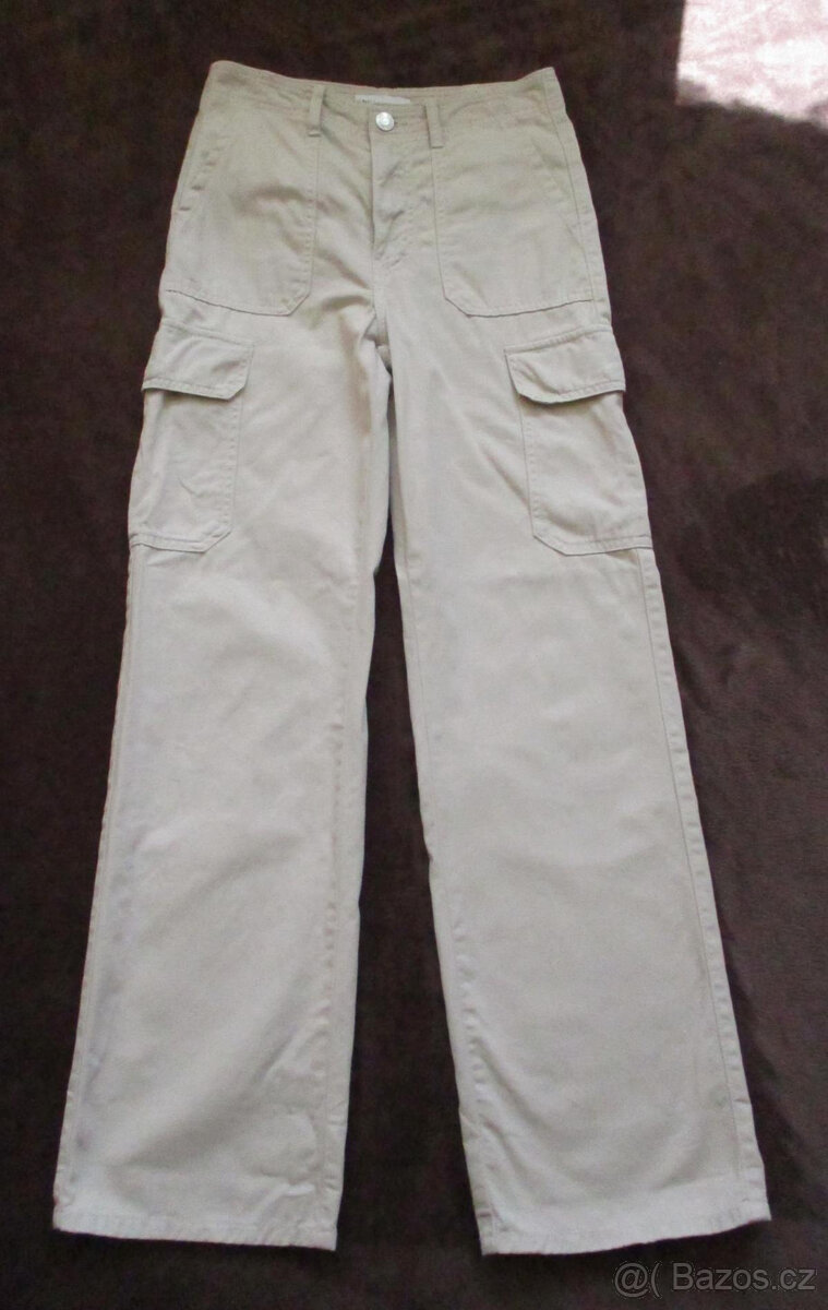 Dámské bavlněné kalhoty cargo béžové Zara XS 34