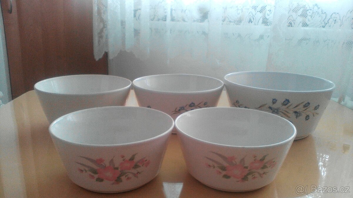 Vintage: keramické misky, hrnky, láz. pohárek, čaj. konvice