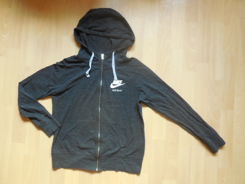 dámská NIKE tm.šedá mikina zip kapuce nápis melír slabá M-L