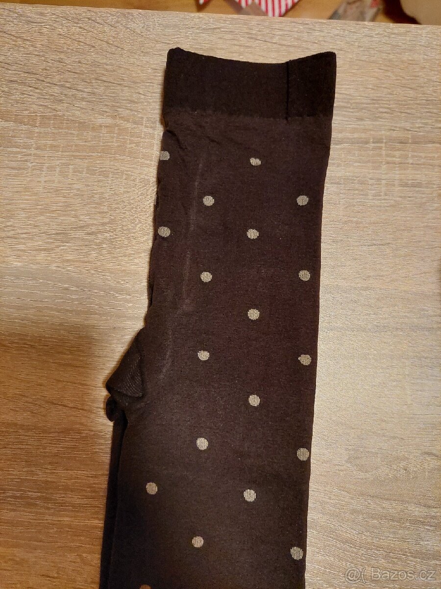Punčocháče S/M hnědé s puntíky nové