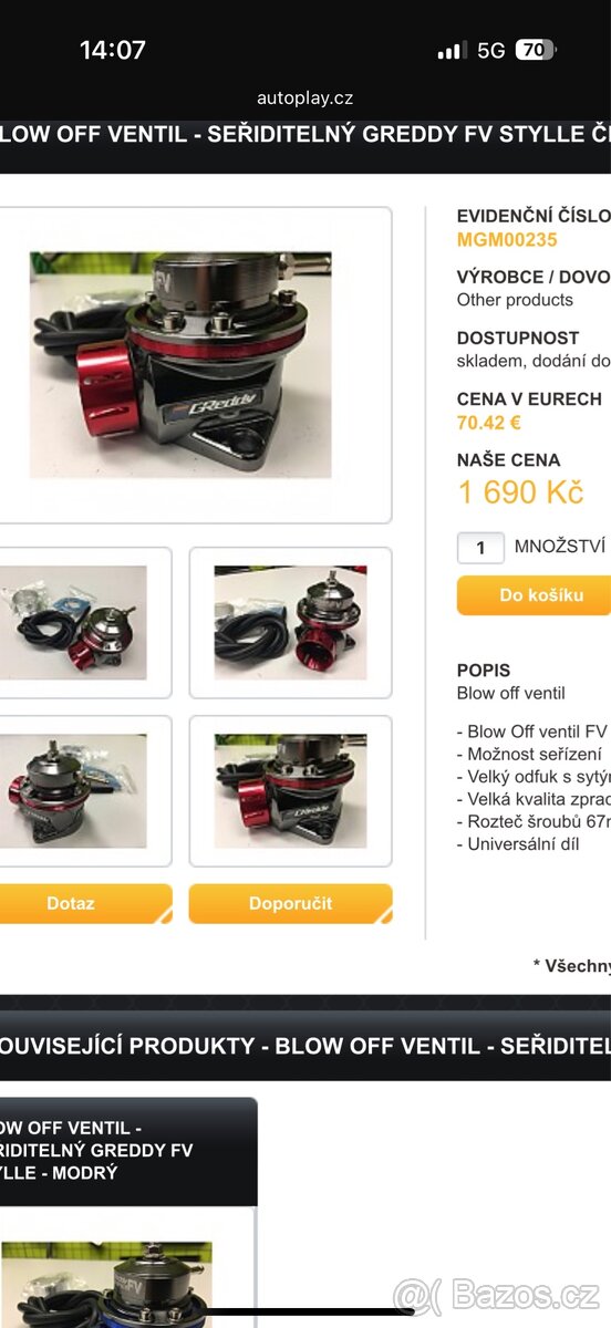 Prodám blow off ventil